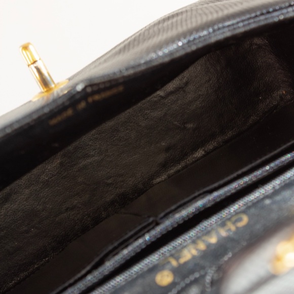 Chanel Vintage Small Classic Flap Exotic Lizard Leather 24K Gold CC Black Bag - Picture 14 of 16